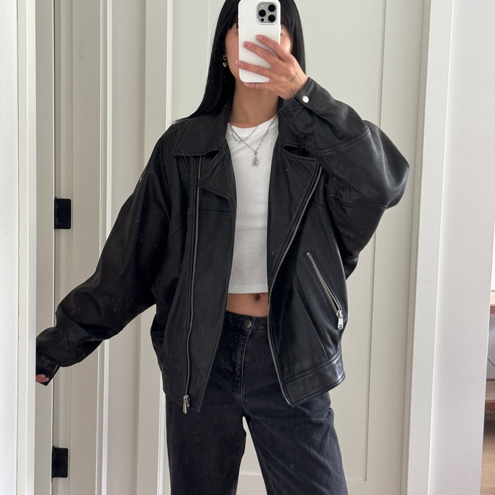 Perfect oversized bomber leather jacket